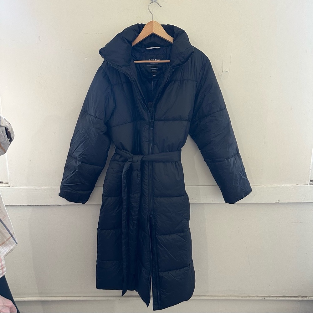 J. Crew Black Puffer Coat with Belt NWT